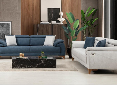 Modern three-seater 2x sofa couch suite complete textile furniture design